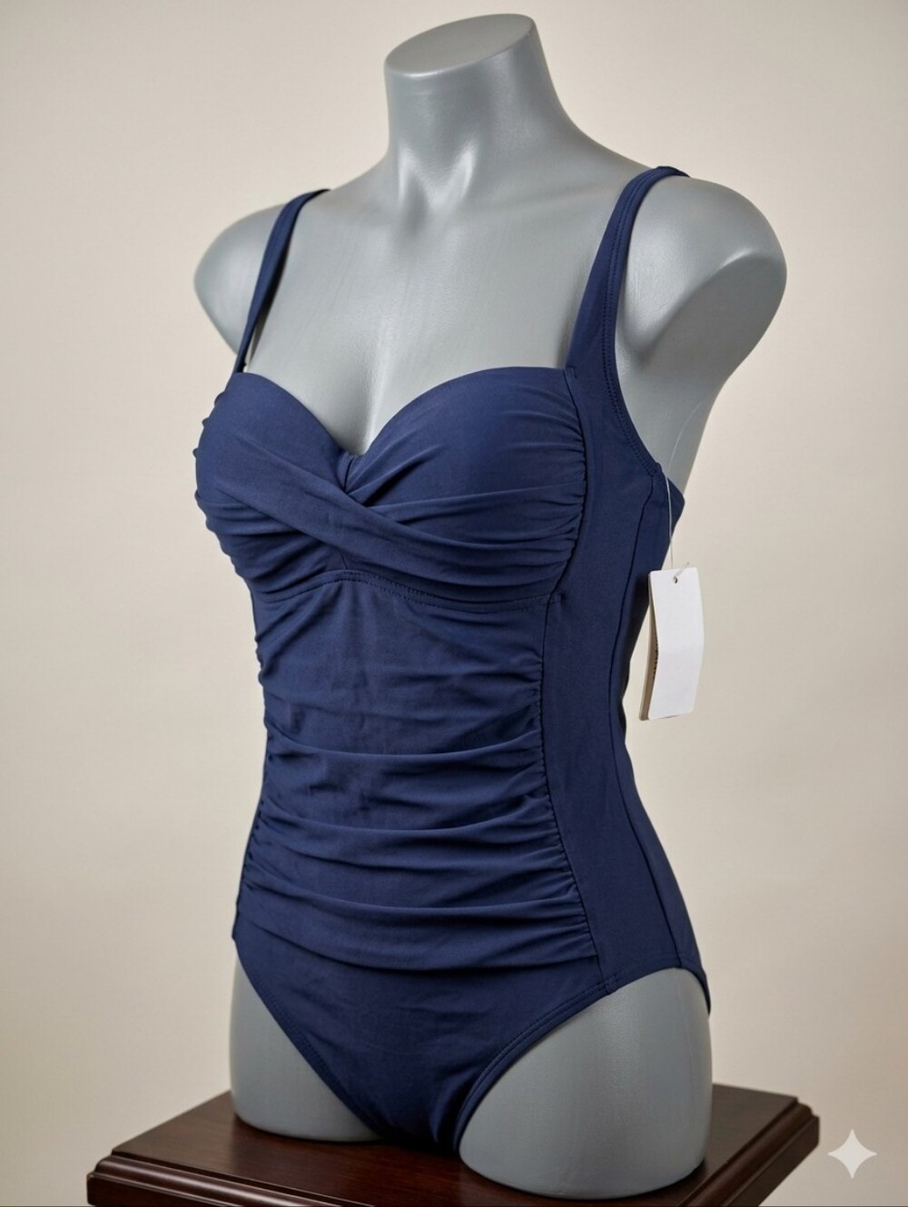 NWT Liz Claiborne Navy Blue Ruched One Piece Swimsuit Size 6